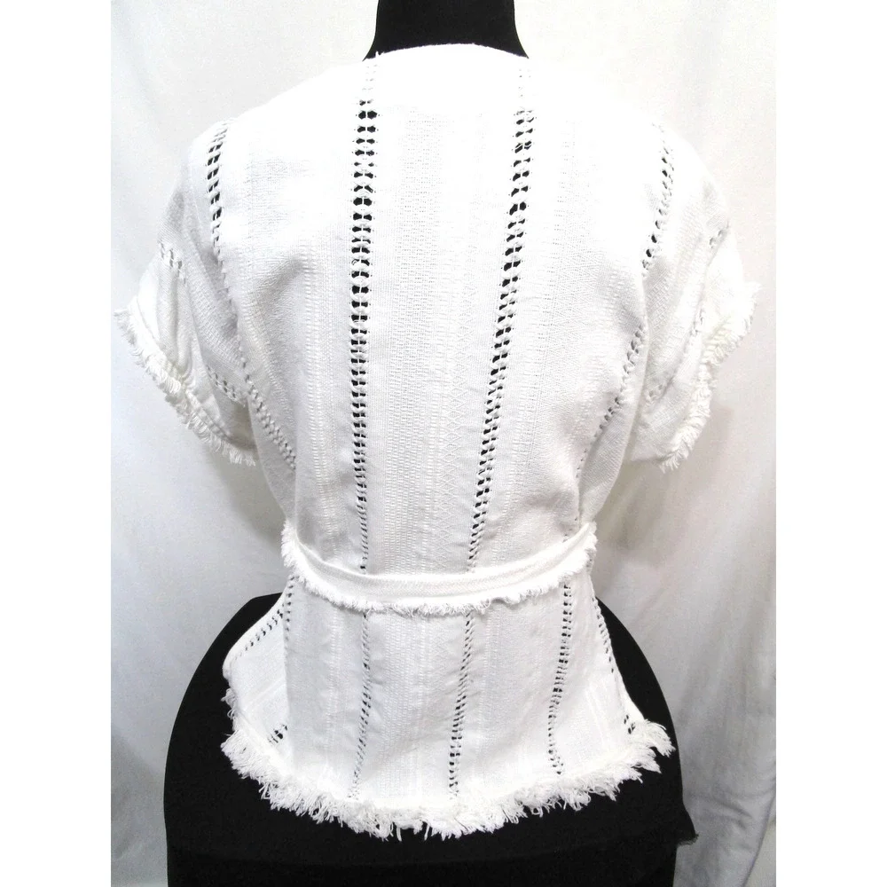 Vintage Handwoven Mexican White Belted Boho Wrap Shirt Women Sz M/L - Picture 10 of 13